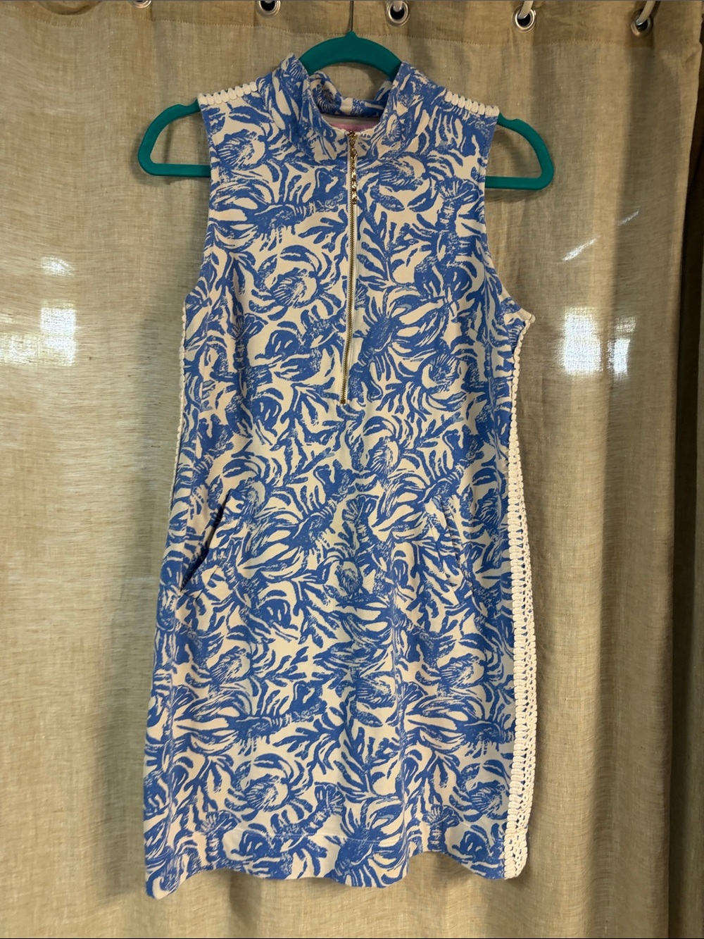 Lilly Pulitzer Blue and White Sleeveless Zip-Front Shift Dress
